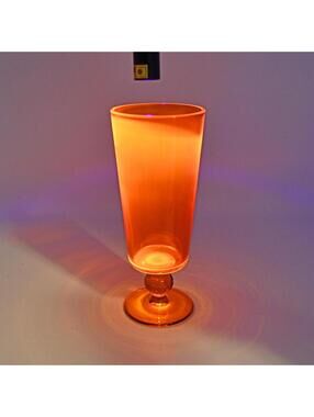 Mid Century Orange Glass Vintage Vase or Water Goblet Bubble Knob Stem 7" GLOWS